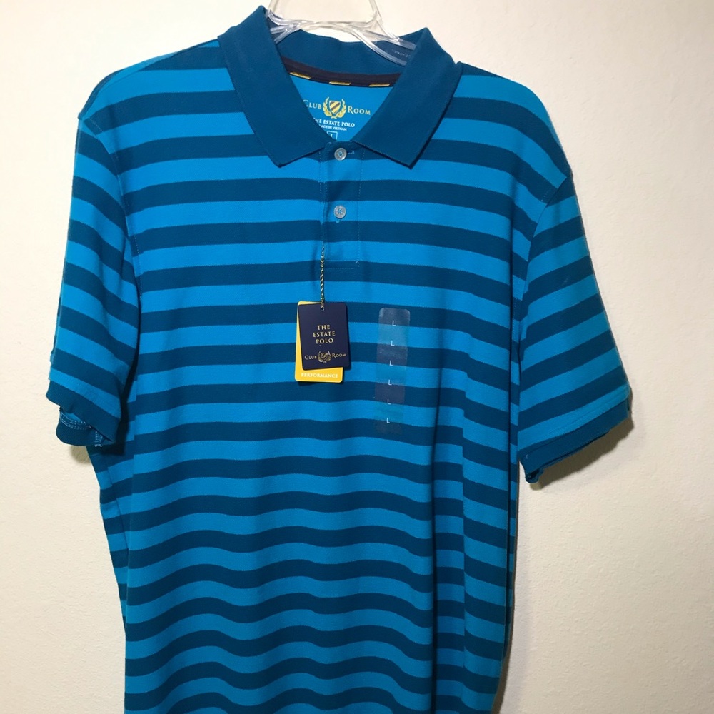 Club Room Polo Shirt Mens Large Blue Stripped